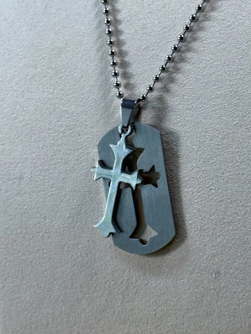 Two-Piece Stainless Steel Dog Tag Cross Necklace (Matte & Polished Finish)